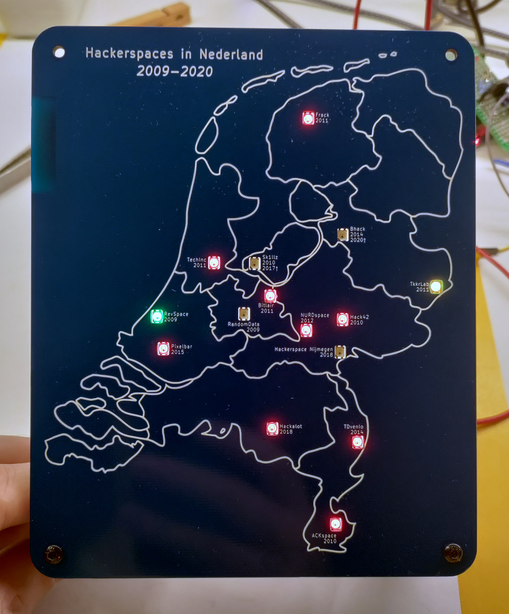 Remix of Project Decennium. It shows the space state (open or closed) of all Dutch hackerspaces.