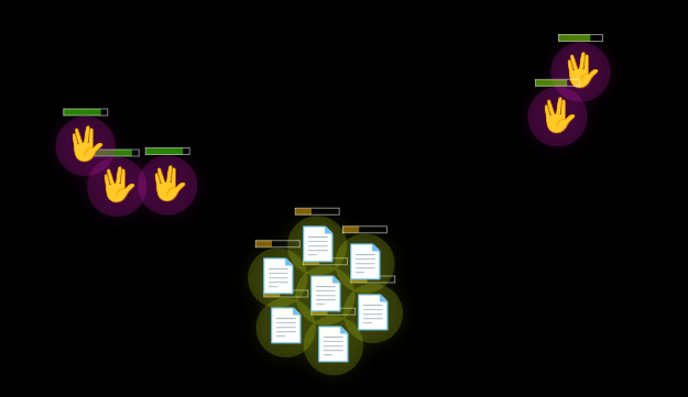 An emergent RPSLS simulation with animated emoji entities, showcasing dynamic group behaviors and continuous evolution on an HTML5 Canvas.