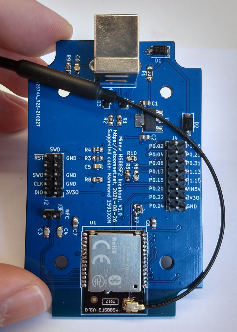 Simple nRF52840 Minew MS88SF2 IEEE802.15.4 module breakout board.