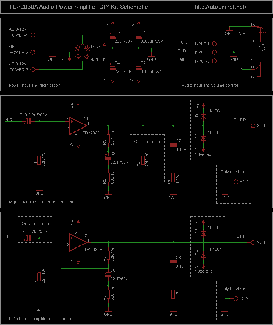 Schematic of some eBay TDA2030A amplifier kit.