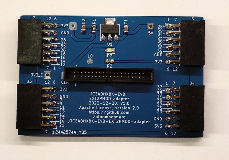 iCE40HX8K-EVB-EXT to 4 PMOD port adapter.